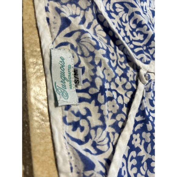 TURQUOISE Handcrafted Apparel Designer Blue And White Dress Size S/M - Picture 3 of 7